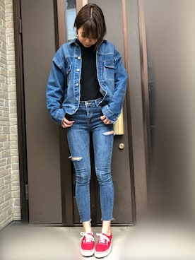 「Rodeo Crowns（ロデオクラウンズ）のアイテム（デニムジャケット）」を使った、yu.iさん（レディース・167cm）の春コーディネート