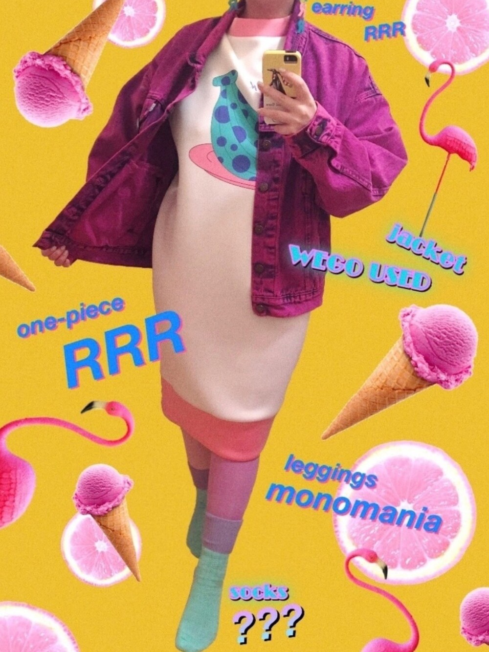 「古着MIX、カラーデニムジャケット」｜「RRRのアイテム（ワンピース、ホワイト系）」を使った、DOSOさん（レディース・151cm）の春コーディネートの1枚目の写真