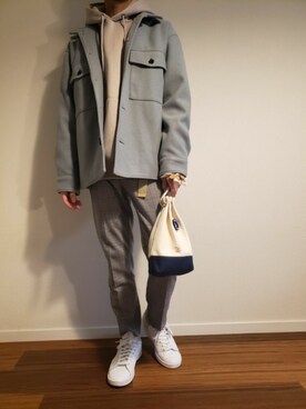 「THE CASUAL（カジュアル）のアイテム（スラックス）」を使った、あっきちさん（メンズ・164cm）の秋コーディネート