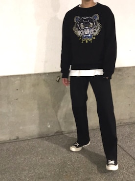 「ランチャーパンツ」｜「アイテム（スウェット）」を使った、hさん（メンズ・175cm）の冬コーディネート