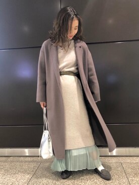「一押しのアウタースタイル」｜「アイテム（チェスターコート）」を使った、松岡（matsuoka）さん（レディース・158cm）の冬コーディネート