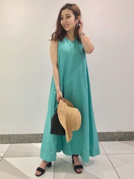「green label relaxing（グリーンレーベルリラクシング）のSC Wライン 2WAY イヤーカフ ＆ リング（リング）」を使った、松岡（matsuoka）さん（レディース・158cm）の春コーディネート