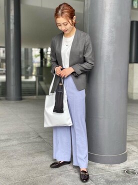 「Tシャツ/カットソー」｜「アイテム（ノーカラージャケット）」を使った、松岡（matsuoka）さん（レディース・158cm）の春コーディネート