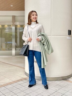 「Tシャツ/カットソー」｜「アイテム（チェスターコート）」を使った、松岡（matsuoka）さん（レディース・158cm）の秋コーディネート