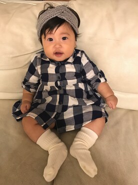 「H&M（エイチ・アンド・エム）のアイテム（シャツワンピース）」を使った、akarinさん（キッズ・70cm）の秋コーディネート