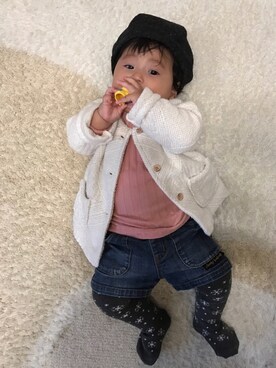 「ZARA（ザラ）のアイテム（ノーカラージャケット）」を使った、akarinさん（キッズ・70cm）の秋コーディネート