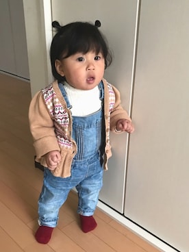 「babygap」｜「アイテム（サロペット/オーバーオール）」を使った、akarinさん（キッズ・70cm）の冬コーディネート