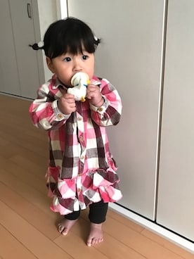 「おんなのこコーデ」｜「アイテム（シャツワンピース）」を使った、akarinさん（キッズ・70cm）の春コーディネート