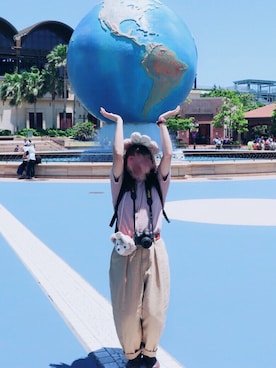 「ワッフルクルーネックＴ」｜「アイテム（その他シューズ）」を使った、みう。さん（レディース・154cm）の夏コーディネート