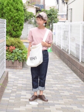 「ワッフルクルーネックＴ」｜「アイテム（その他シューズ）」を使った、みう。さん（レディース・154cm）の夏コーディネート