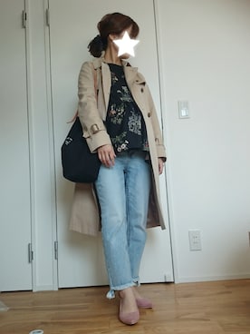 「フリンジデニム」｜「アイテム（トレンチコート）」を使った、totoさん（レディース・154cm）の春コーディネート