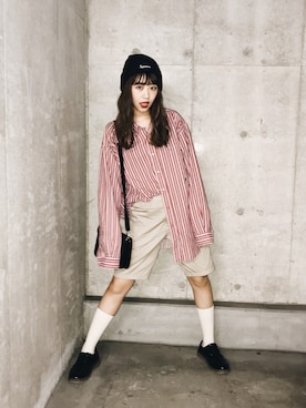 「ADER error」｜「アイテム（ニットキャップ/ビーニー）」を使った、碓井玲菜さん（レディース・162cm）の冬コーディネート
