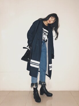 「KENZO」｜「アイテム（チェスターコート）」を使った、碓井玲菜さん（レディース・162cm）の春コーディネート