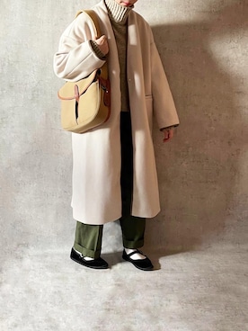 「アイテム（ノーカラーコート、ベージュ系）」を使った、ゆうさん（レディース・157cm）の秋コーディネート