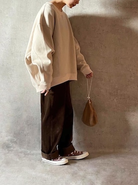 「Hender Scheme（エンダースキーマ）のHender Scheme kinchaku (nc-rc-kin)（ハンドバッグ）」を使った、ゆうさん（レディース・157cm）の秋コーディネート