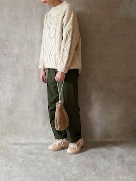 「Hender Scheme（エンダースキーマ）のHender Scheme kinchaku (nc-rc-kin)（ハンドバッグ）」を使った、ゆうさん（レディース・157cm）の冬コーディネート