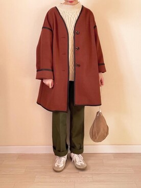 「moment+」｜「アイテム（ノーカラージャケット）」を使った、ゆうさん（レディース・157cm）の冬コーディネート