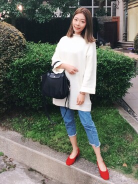 「GU ニット」｜Zoey.Cさん（レディース・161cm）の春コーディネート