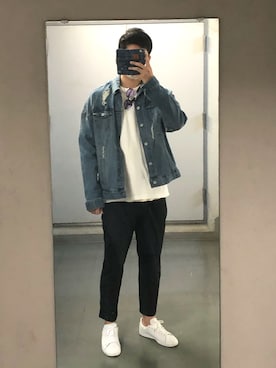 「アイテム（デニムジャケット）」を使った、ポリコさん（メンズ・185cm・20代）の春コーディネート