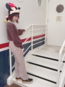 「one after another NICE CLAUP（ワンアフターアナザーナイスクラップ）のアイテム（スラックス、ブラウン系）」を使った、Juraさん（レディース・161cm）の秋コーディネート