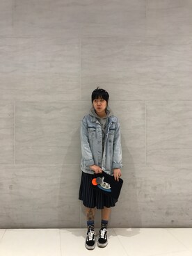 「アイテム（タイツ/ストッキング、ブルー系）」を使った、Mmmmmmさん（レディース・162cm）の冬コーディネート