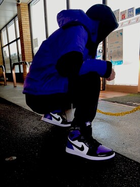 「Gonzalezのアイテム（ジャケット/アウター、パープル系）」を使った、よっしーさん（メンズ）の冬コーディネート