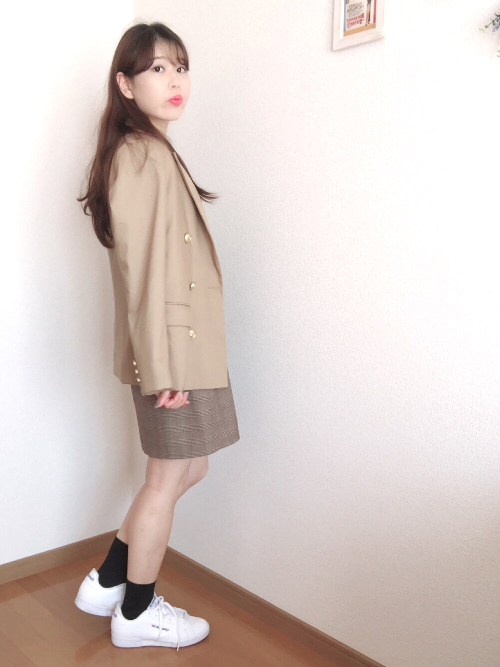 「秋のコーデ、シンプルコーデ、秋色、ootd、プチプラ、スニーカー、GU、スポーツMIX'18秋、ジャケット、韓国ファッション」｜「GUのアイテム（テーラードジャケット、ベージュ系）」を使った、Yuuuuuka♥さん（レディース・154cm）の秋コーディネートの1枚目の写真