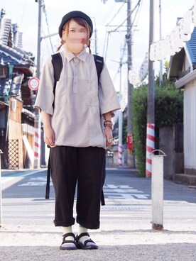 「スラックスパンツ」｜「アイテム（ハンチング/ベレー帽）」を使った、マリカタ。さん（レディース・151cm）の秋コーディネート