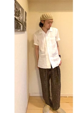 「パジャマ」｜「アイテム（ハンチング/ベレー帽）」を使った、けんたさん（メンズ・163cm）の秋コーディネート