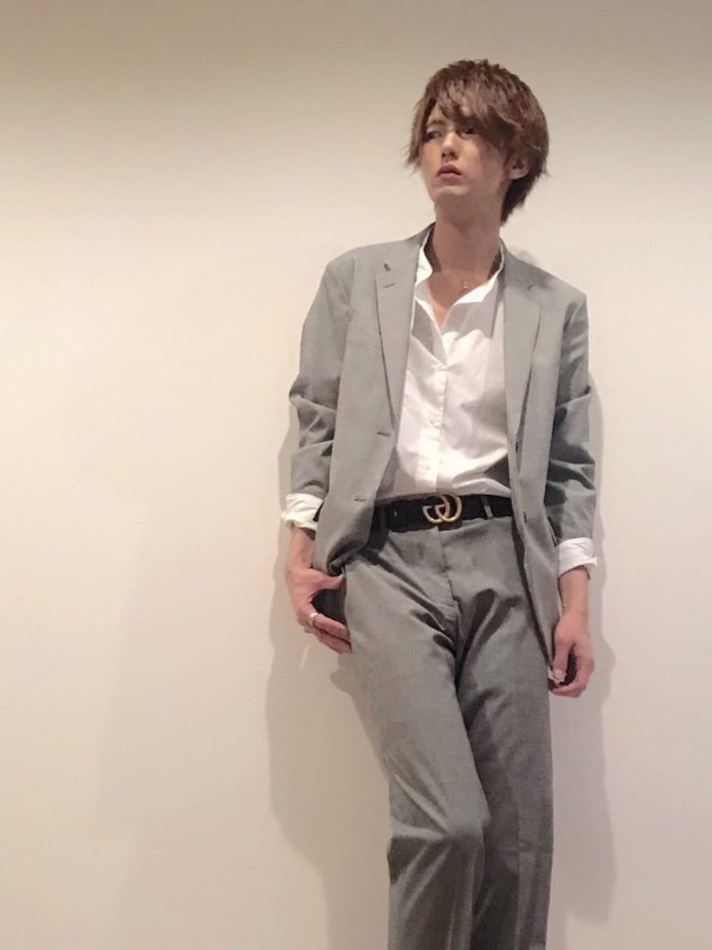 「シンプル、セットアップ、UNIQLO、大人カジュアル、ユニクロ、シャツスタイル、オトナカジュアル、お洒落さんとつながりたい、いいね、save、フォローお願いします🤑、ジャケット」｜「UNIQLOのアイテム（ジャケット/アウター、グレー系）」を使った、jinさん（メンズ・183cm）の秋コーディネートの1枚目の写真