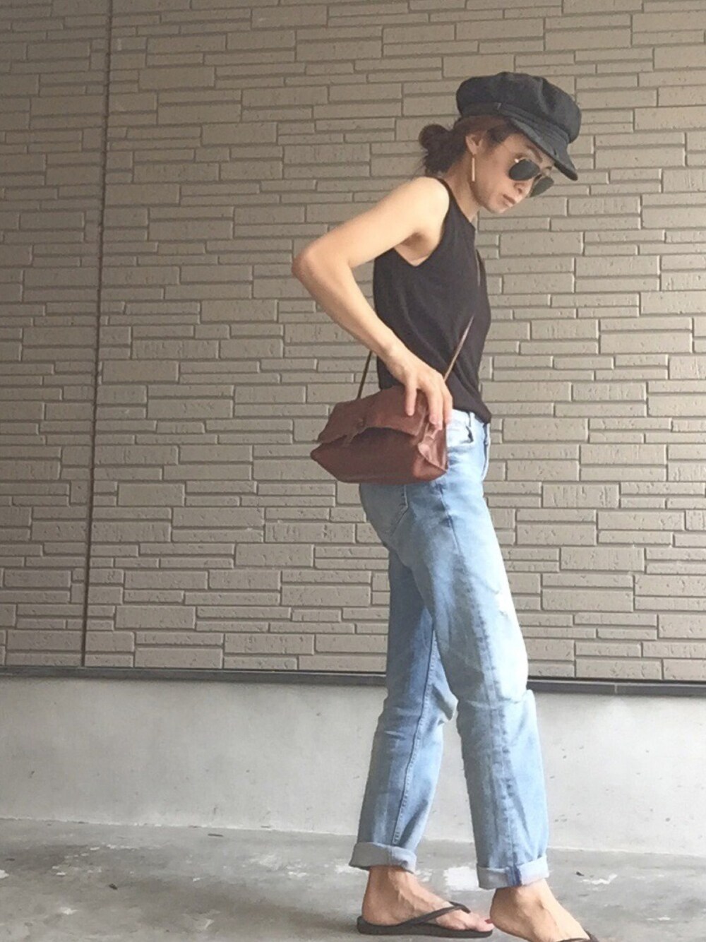 「ZARA、ザラジョ、マリンキャップ、ママコーデ」｜「NEW YORK HATのアイテム（キャスケット、ブラック系）」を使った、tinyさん（レディース・148cm）の夏コーディネートの1枚目の写真
