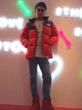 「Timberland（ティンバーランド）のアイテム（ブーツ、レッド系）」を使った、shunさん（メンズ・166cm・20代）の夏コーディネート