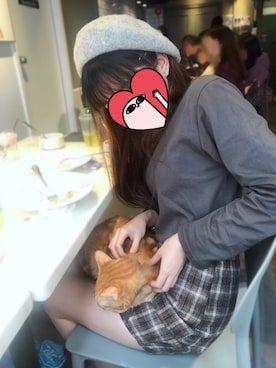 「猫」｜「アイテム（ハンチング/ベレー帽）」を使った、ihaveforgotmyname さん（レディース・160cm）の冬コーディネート
