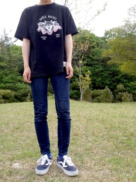 「niko and...（ニコアンド）のアイテム（Tシャツ/カットソー、ブラック系）」を使った、kii＊さん（レディース・160cm）の春コーディネート