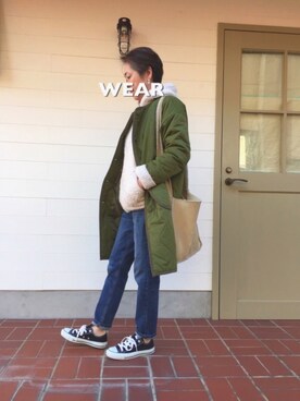 「SM2（エスエムツー）のアイテム（ノーカラージャケット）」を使った、ゆりさん（レディース・154cm）の冬コーディネート