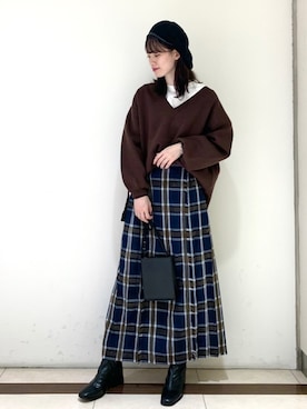 「秋のマイ旬スタイル」｜「アイテム（ハンチング/ベレー帽）」を使った、risakoさん（レディース・160cm）の秋コーディネート