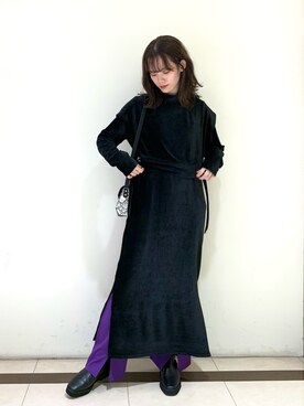 「センタープレスパンツ」｜「アイテム（ワンピース/ドレス）」を使った、risakoさん（レディース・160cm）の秋コーディネート