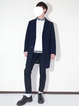 「MONO-MART（モノマート）のオーバーサイズアラン編みクルーネックケーブルニットセーター（ニット/セーター）」を使った、しぐぅ🌙さん（メンズ・180cm）の冬コーディネート