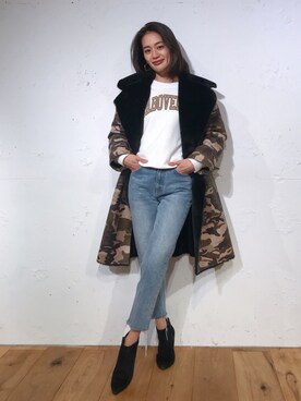 「迷彩」｜「アイテム（パンツ）」を使った、黒木 ナツミ🦋さん（レディース・162cm）の冬コーディネート