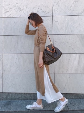 「Vicente（ヴィセンテ）のEarth color maxiワンピース（ワンピース）」を使った、黒木 ナツミ🦋さん（レディース・162cm）の秋コーディネート