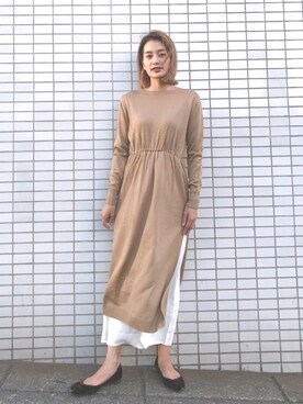 「Vicente（ヴィセンテ）のEarth color maxiワンピース（ワンピース）」を使った、黒木 ナツミ🦋さん（レディース・162cm）の秋コーディネート