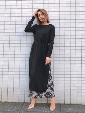 「Vicente（ヴィセンテ）のEarth color maxiワンピース（ワンピース）」を使った、黒木 ナツミ🦋さん（レディース・162cm）の秋コーディネート