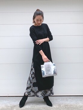 「Vicente（ヴィセンテ）のEarth color maxiワンピース（ワンピース）」を使った、黒木 ナツミ🦋さん（レディース・162cm）の秋コーディネート