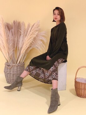 「Vicente（ヴィセンテ）のEarth color maxiワンピース（ワンピース）」を使った、黒木 ナツミ🦋さん（レディース・162cm）の秋コーディネート