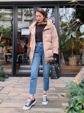 「アイラブCONVERSE」｜「アイテム（ダウンジャケット/コート）」を使った、黒木 ナツミ🦋さん（レディース・162cm）の秋コーディネート