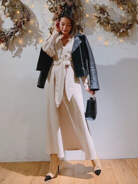 「Vicente（ヴィセンテ）のアイテム（ライダースジャケット）」を使った、黒木 ナツミ🦋さん（レディース・162cm）の冬コーディネート