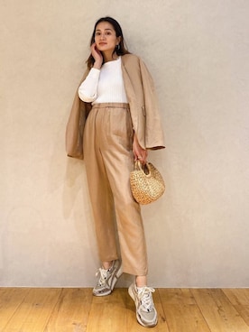 「spring」｜「アイテム（ノーカラージャケット）」を使った、黒木 ナツミ🦋さん（レディース・162cm）の春コーディネート