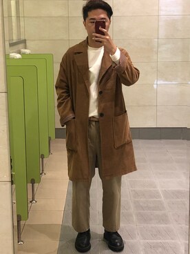 「MUJI」｜「アイテム（チェスターコート）」を使った、Miller Chih-sung Wuさん（メンズ・170cm）の春コーディネート