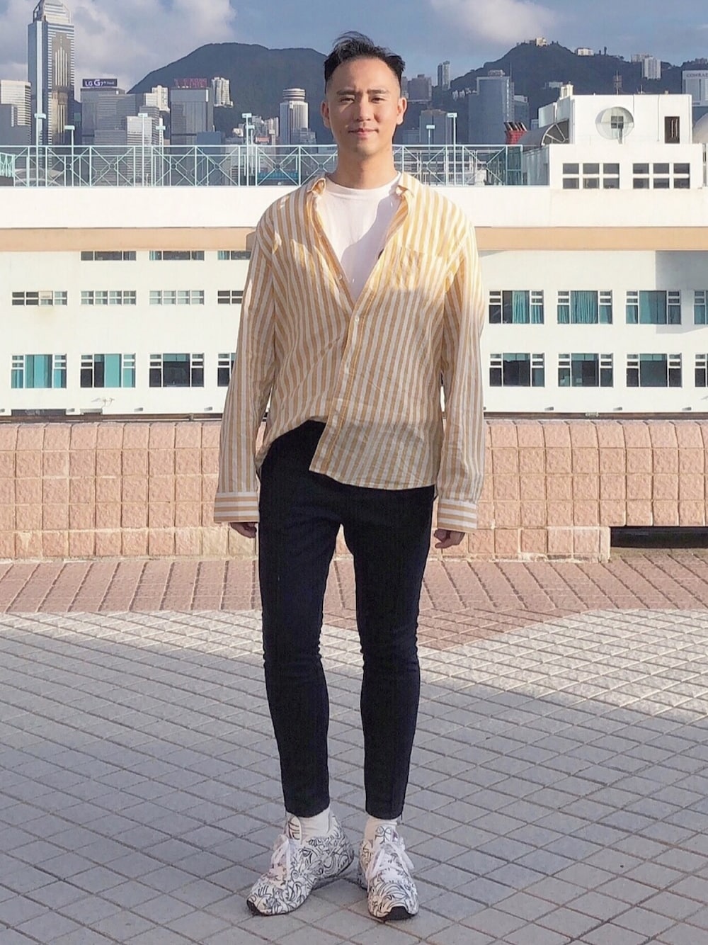「fashion、STYLE、ootd、menswear、H&M、summer、casual、oversize、followme、fashion blogger」｜「H&Mのアイテム（シャツ/ブラウス、イエロー系）」を使った、Jeffreyさん（メンズ・182cm）の夏コーディネートの1枚目の写真