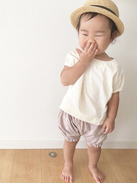 「CLASKA Gallery & Shop "DO"（クラスカ ギャラリー＆ショップ　ドー）のアイテム（帽子）」を使った、ayaheyさん（キッズ・80cm）の夏コーディネート